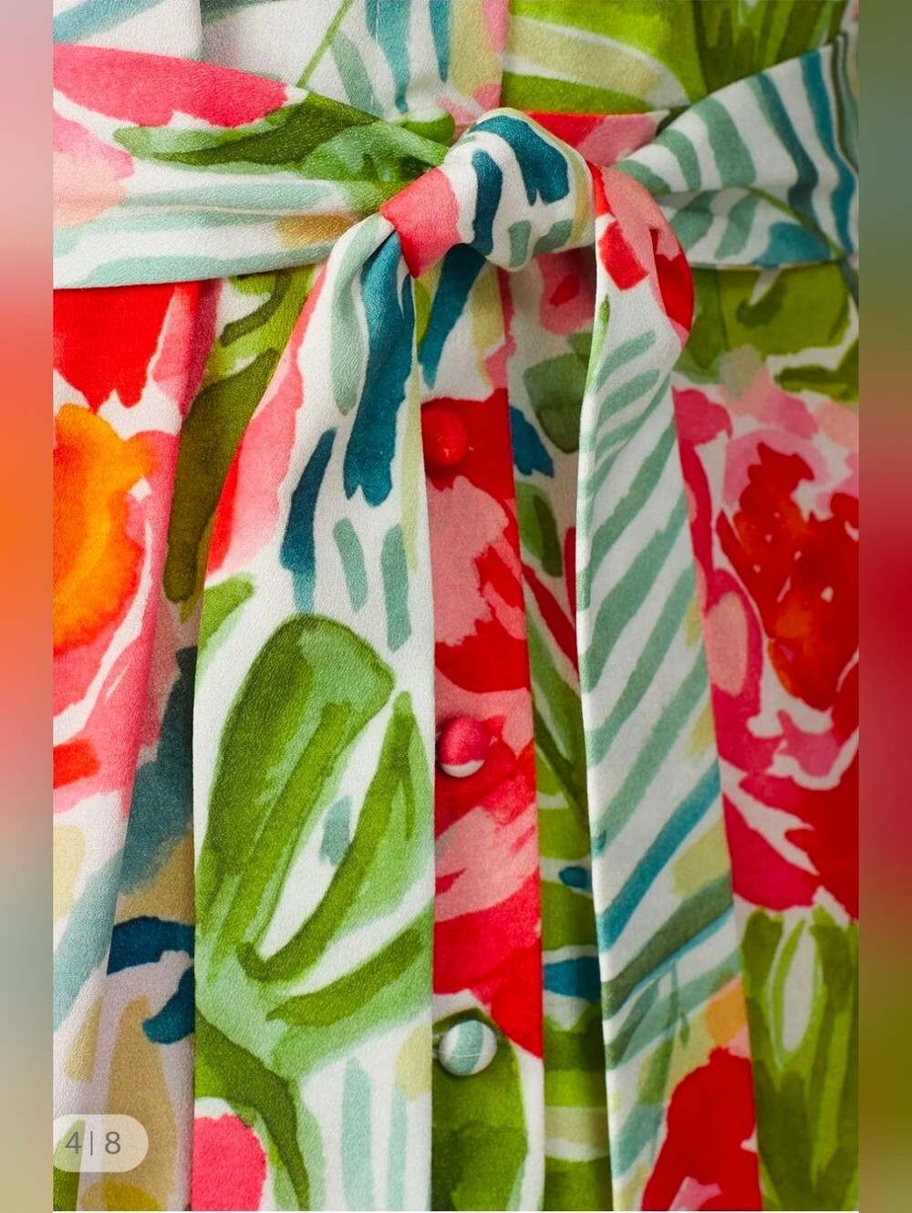 Badgley Mischka Tropical Floral V-Neck Midi Dress in Green and Red - Size 16 - Picture 4 of 12
